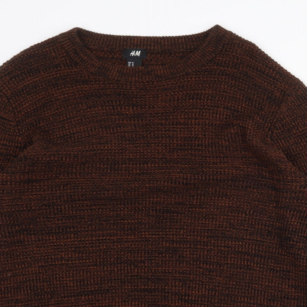 H&M Mens Brown Round Neck Acrylic Pullover Jumper Size M Long Sleeve