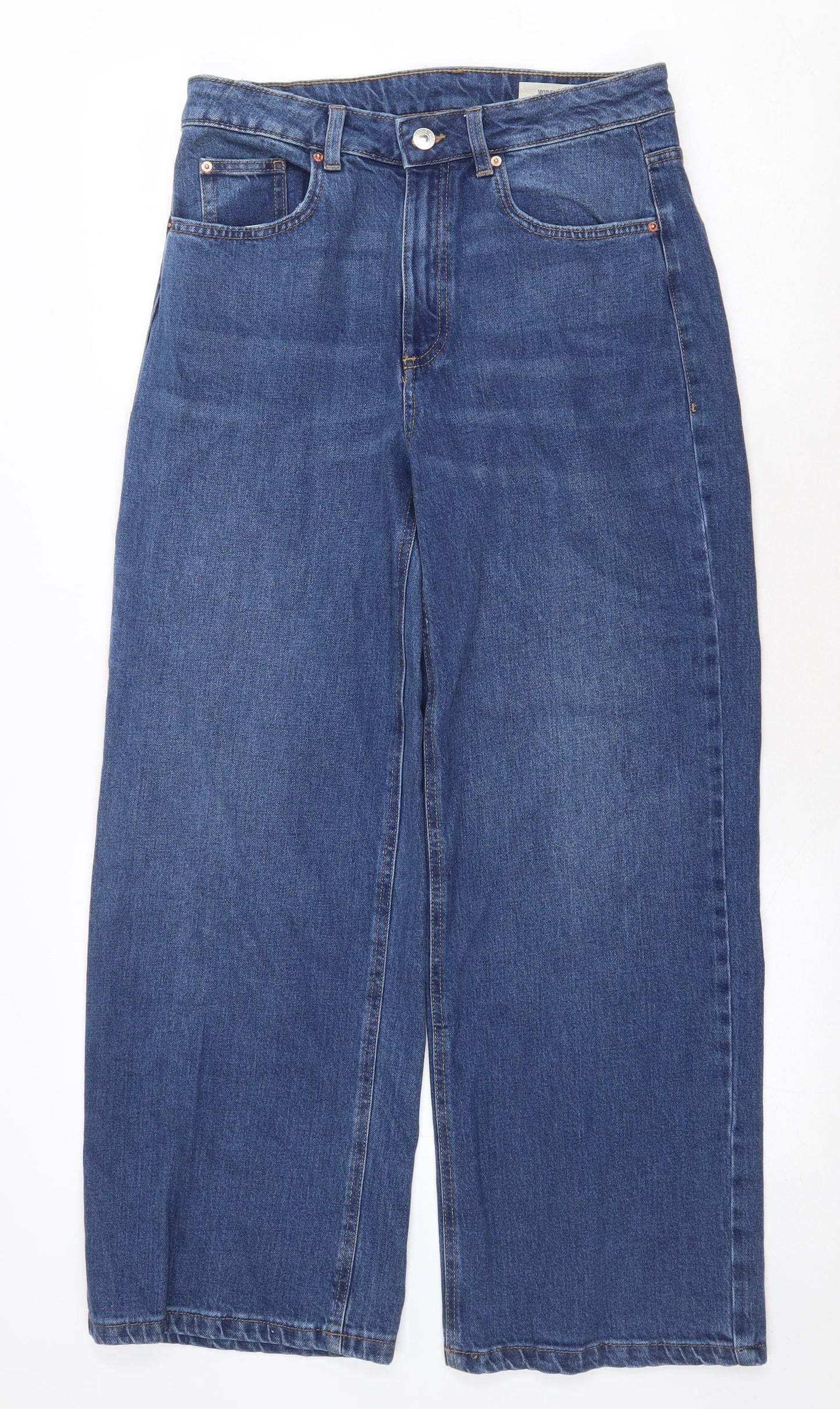 Marks and Spencer Womens Blue Cotton Wide-Leg Jeans Size 12 Regular Zip