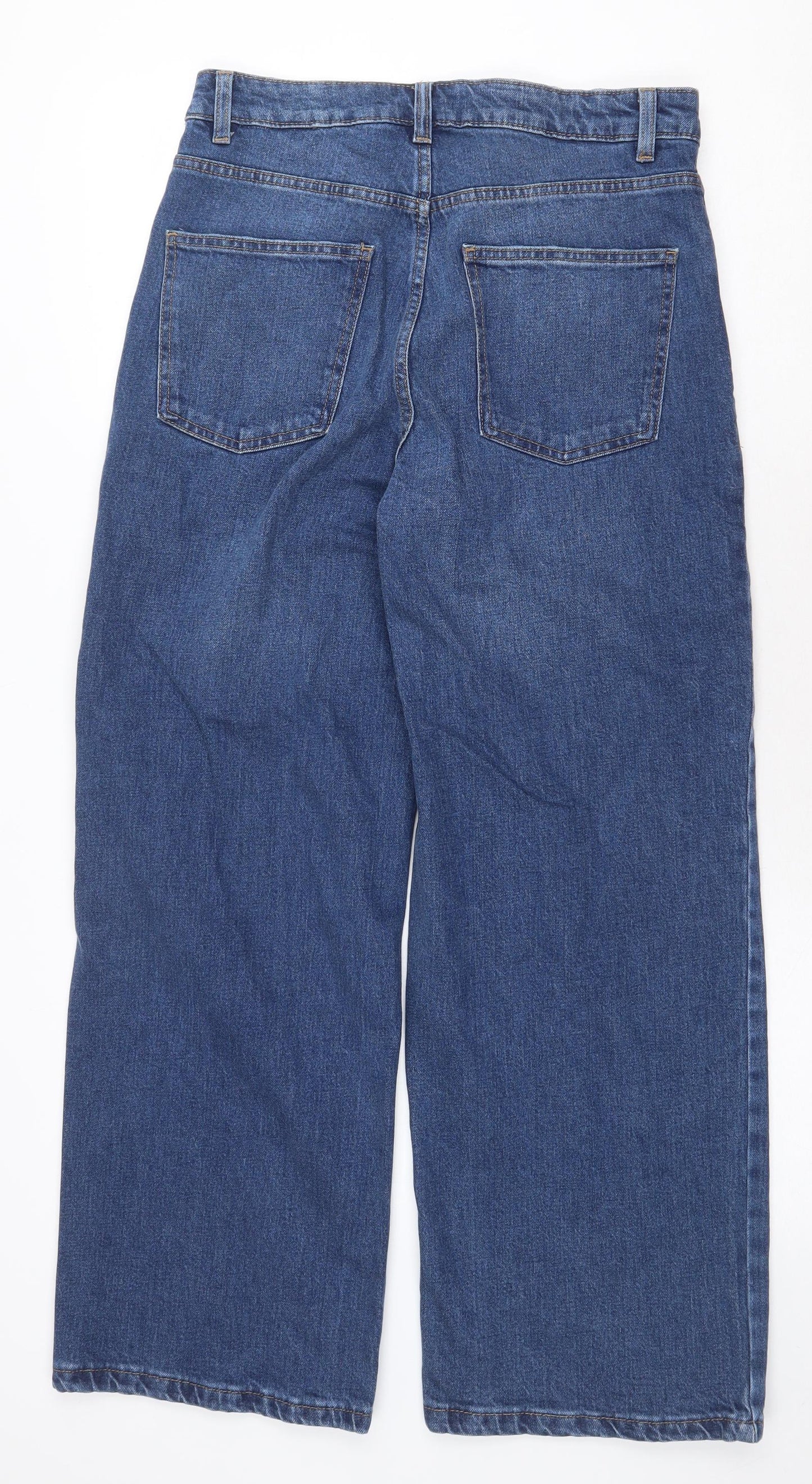 Marks and Spencer Womens Blue Cotton Wide-Leg Jeans Size 12 Regular Zip