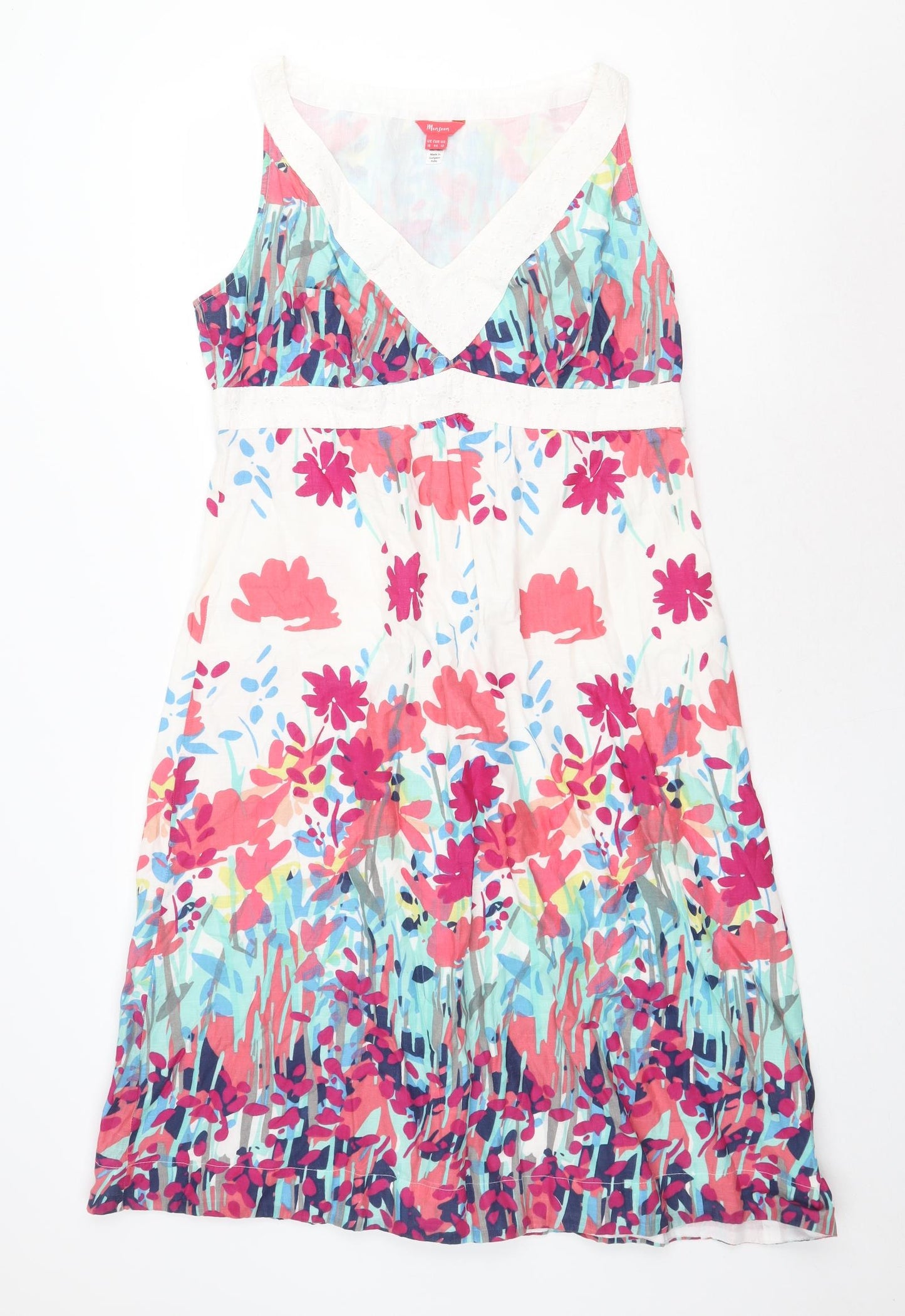 Monsoon Womens Multicoloured Geometric 100% Cotton Fit & Flare Size 16 V-Neck Pullover