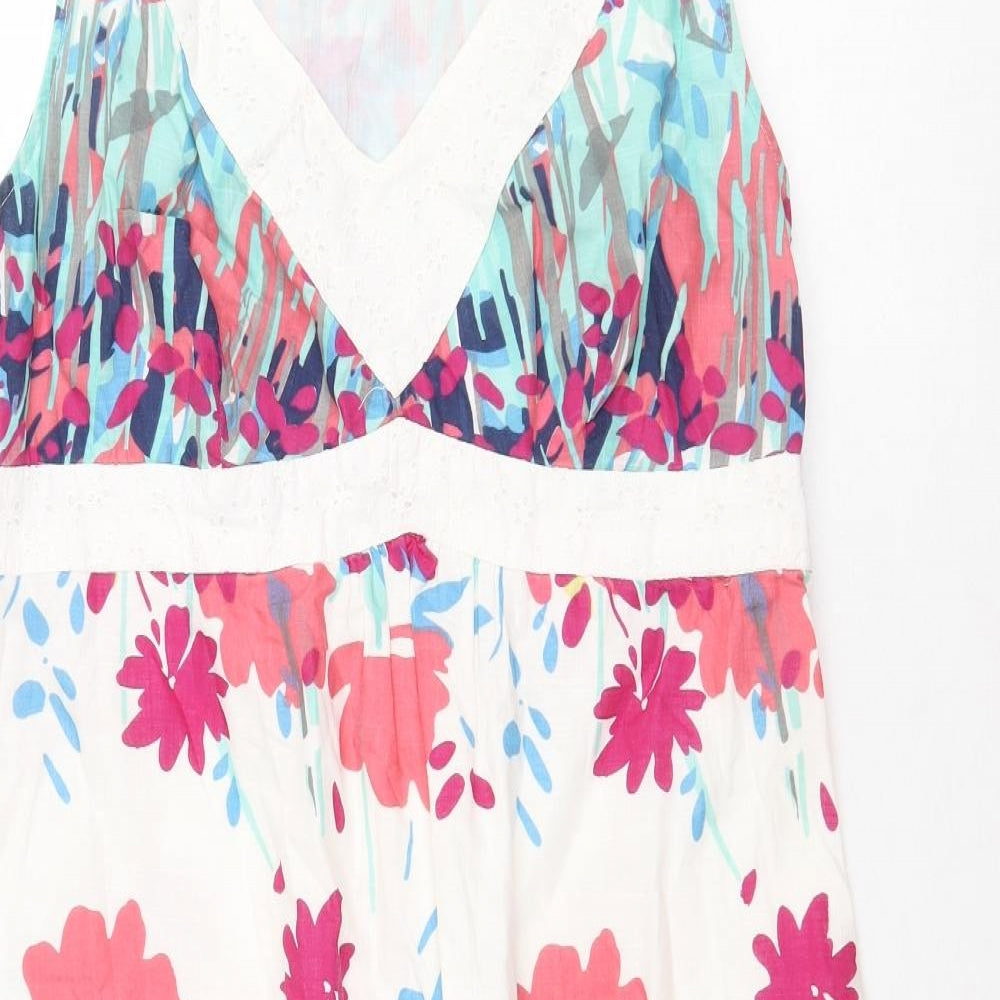 Monsoon Womens Multicoloured Geometric 100% Cotton Fit & Flare Size 16 V-Neck Pullover