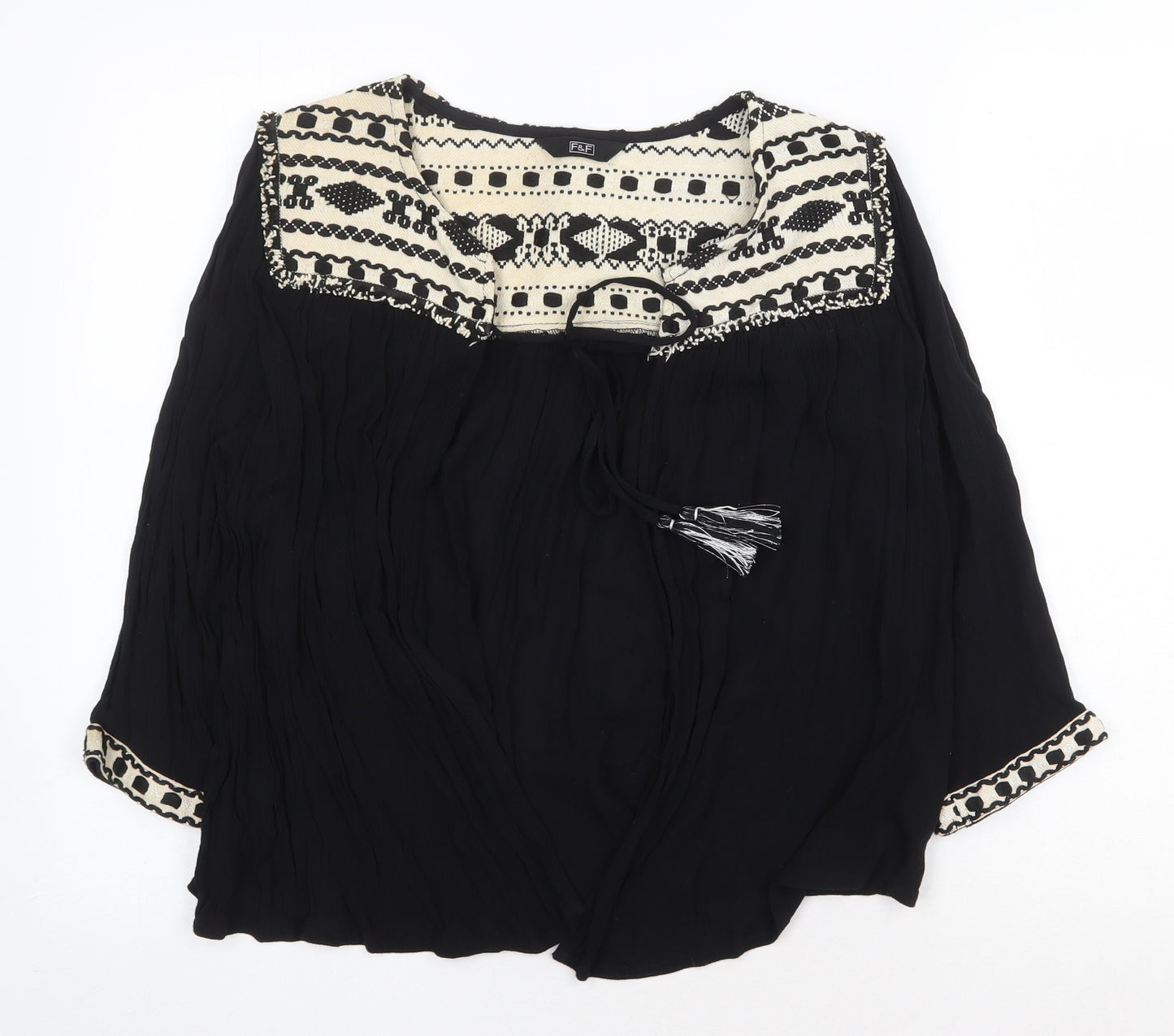 F&F Womens Black Viscose Basic Blouse Size 12 V-Neck