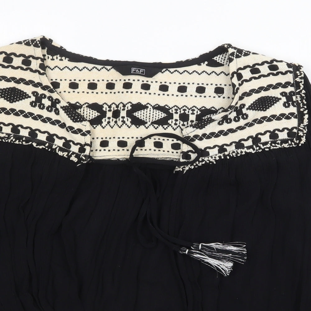 F&F Womens Black Viscose Basic Blouse Size 12 V-Neck