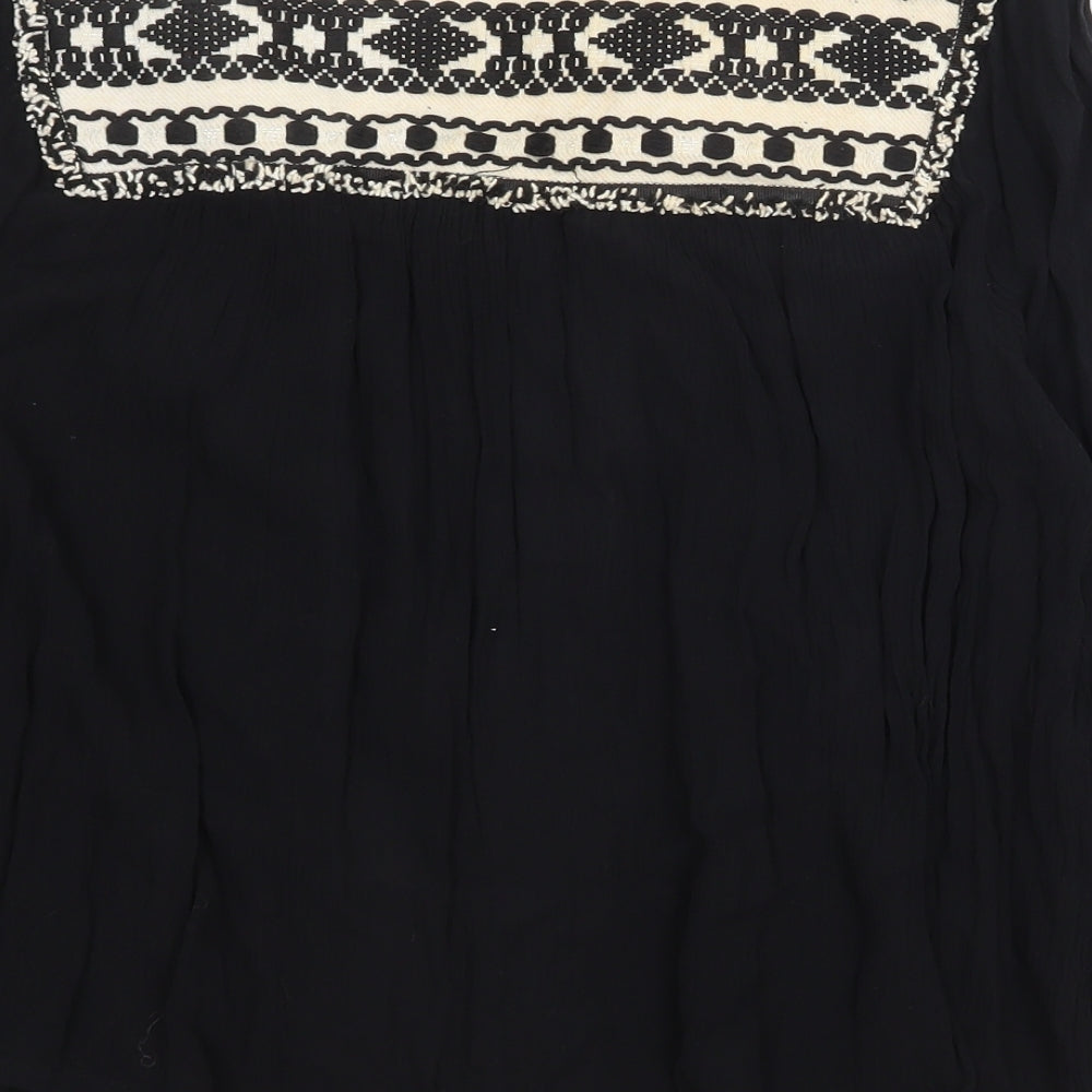 F&F Womens Black Viscose Basic Blouse Size 12 V-Neck