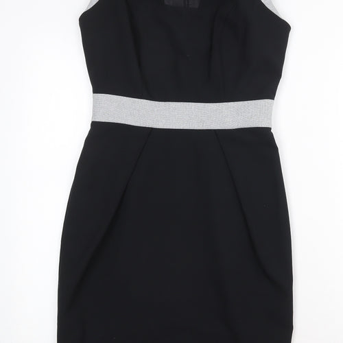 Dorothy Perkins Womens Black Polyester Sheath Size 8 V-Neck Zip