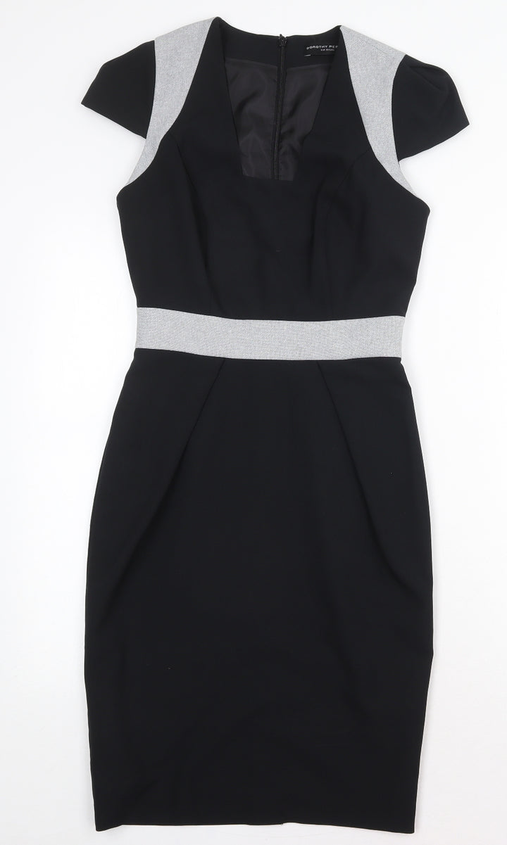 Dorothy Perkins Womens Black Polyester Sheath Size 8 V-Neck Zip