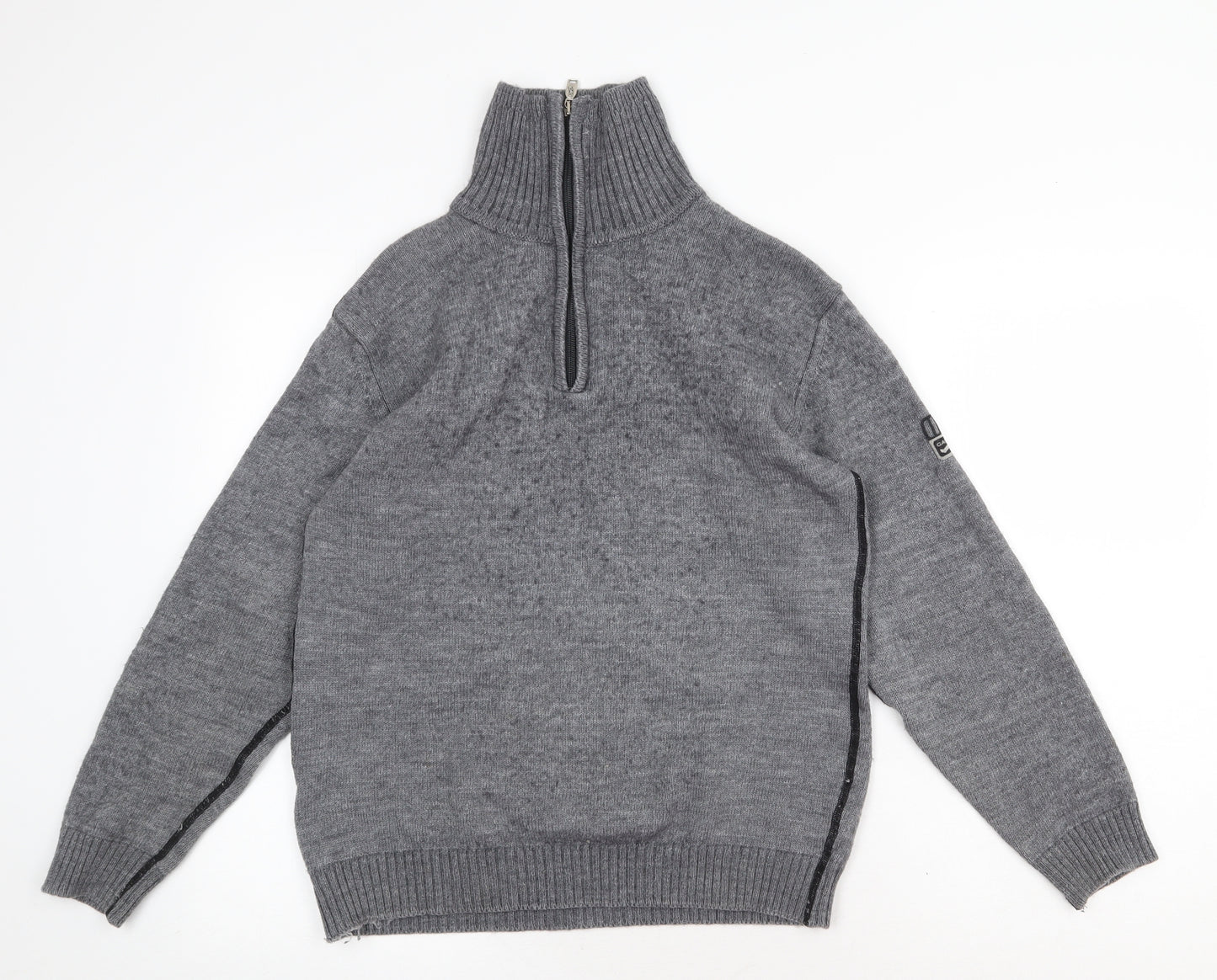 GAS Mens Grey High Neck Wool Pullover Jumper Size L Long Sleeve