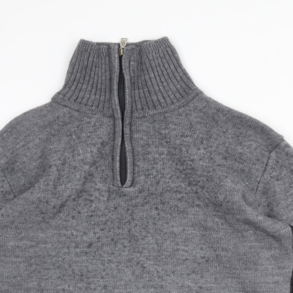 GAS Mens Grey High Neck Wool Pullover Jumper Size L Long Sleeve
