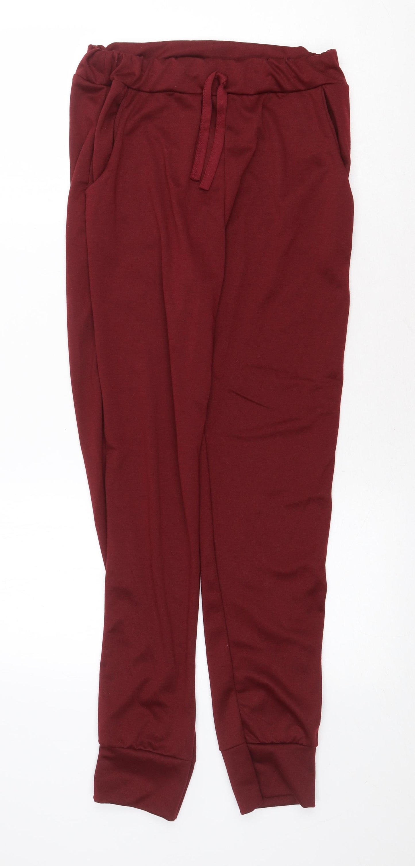 Preworn Womens Red Polyester Jogger Trousers Size S Regular Drawstring