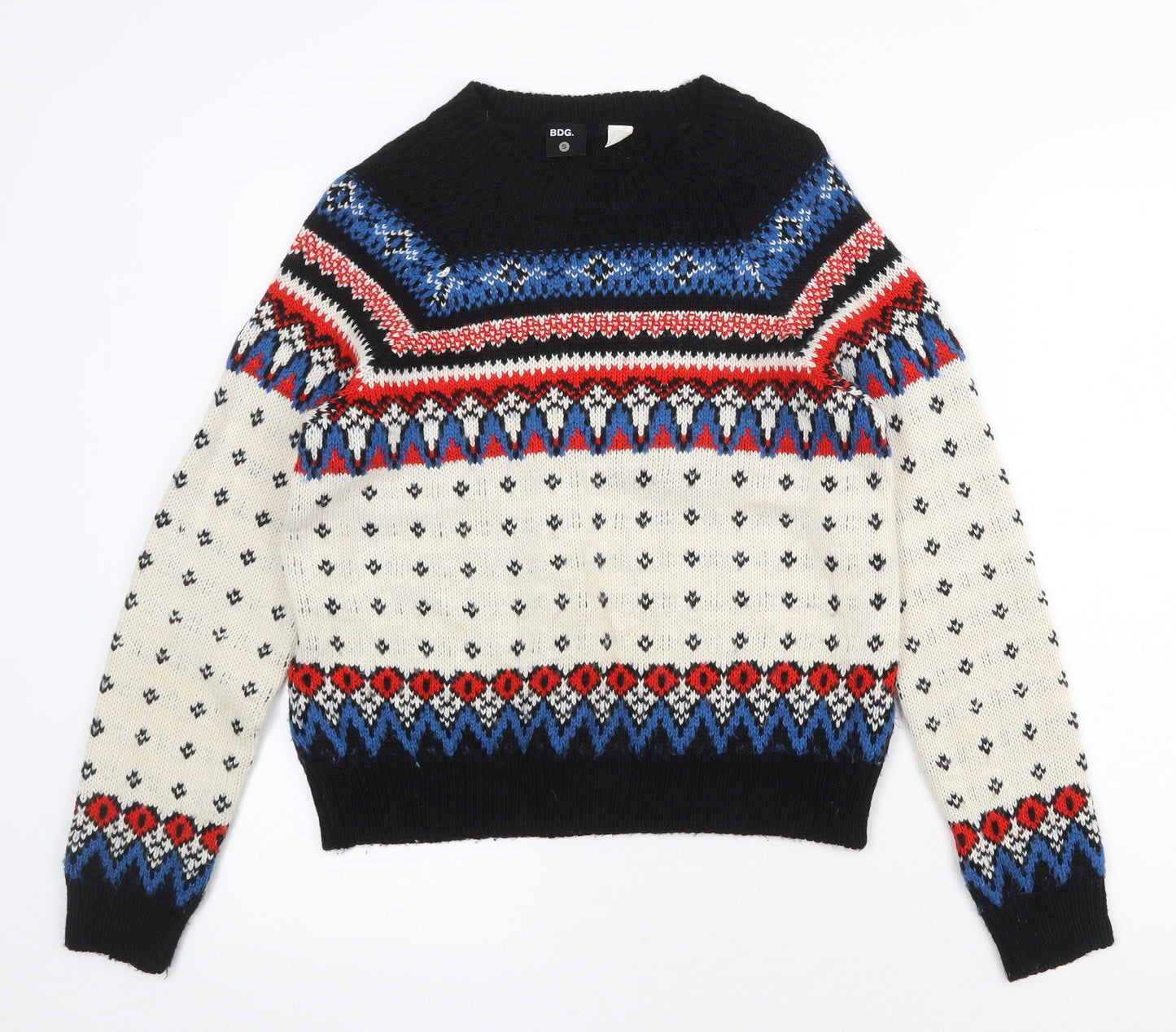 BDG Womens Multicoloured Round Neck Fair Isle Acrylic Pullover Jumper Size S