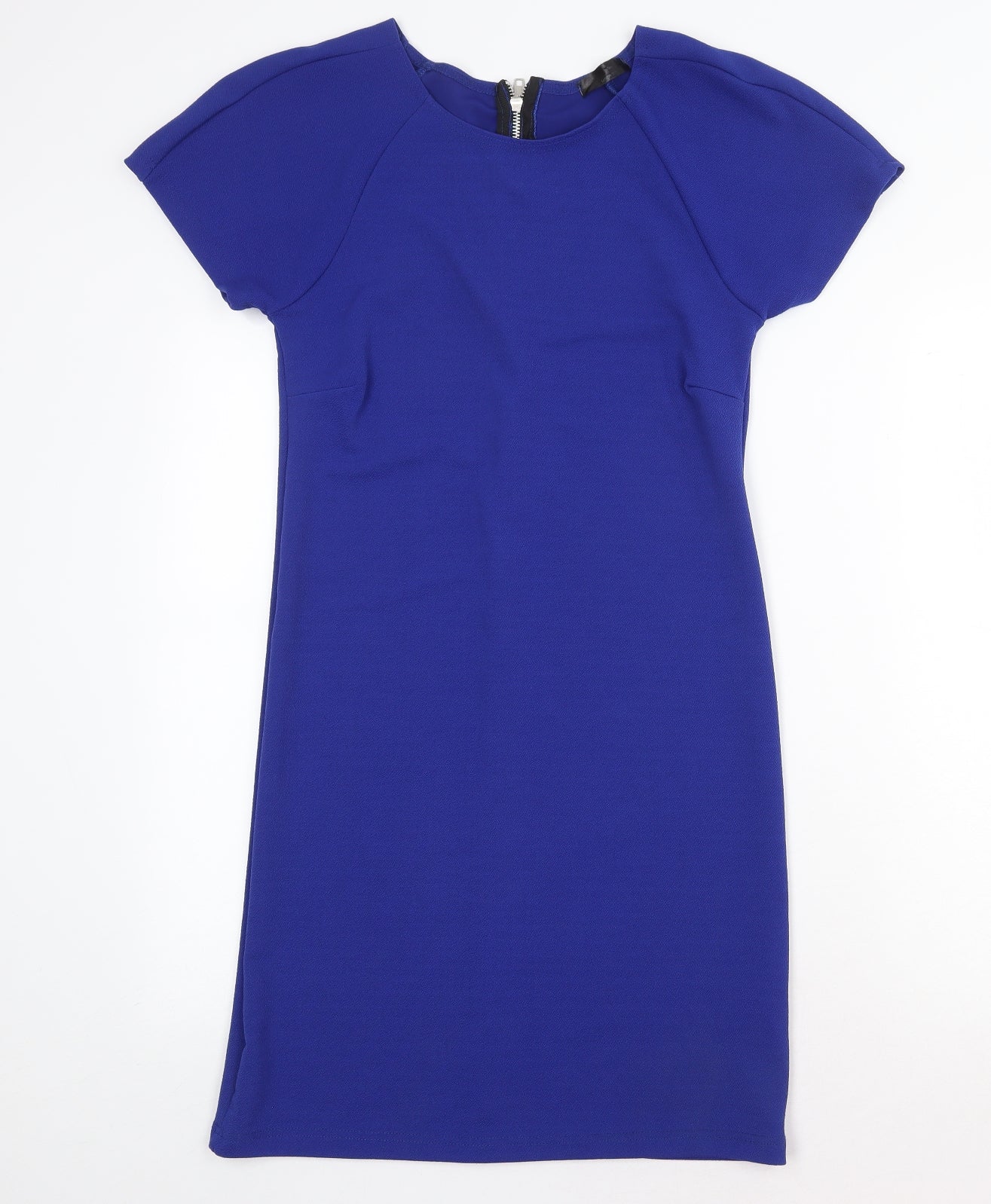 Missi London Womens Blue Polyester A-Line Size 8 Round Neck Zip