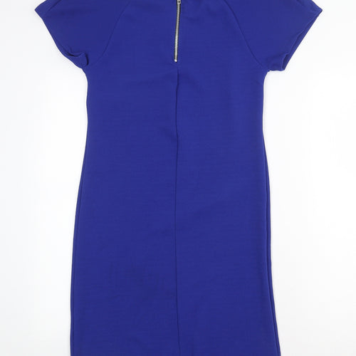 Missi London Womens Blue Polyester A-Line Size 8 Round Neck Zip