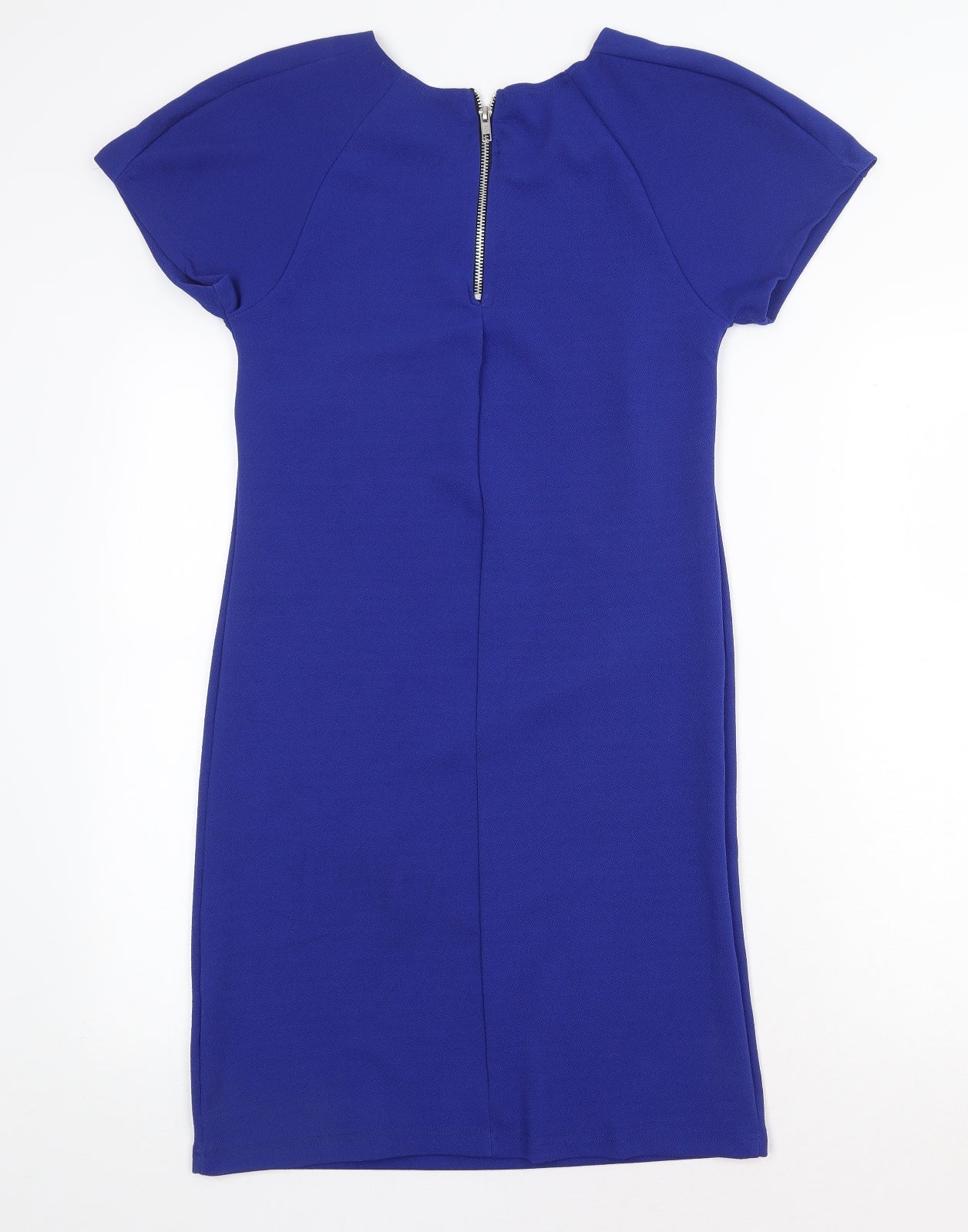 Missi London Womens Blue Polyester A-Line Size 8 Round Neck Zip