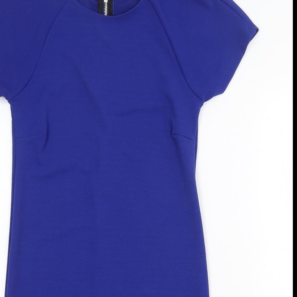 Missi London Womens Blue Polyester A-Line Size 8 Round Neck Zip