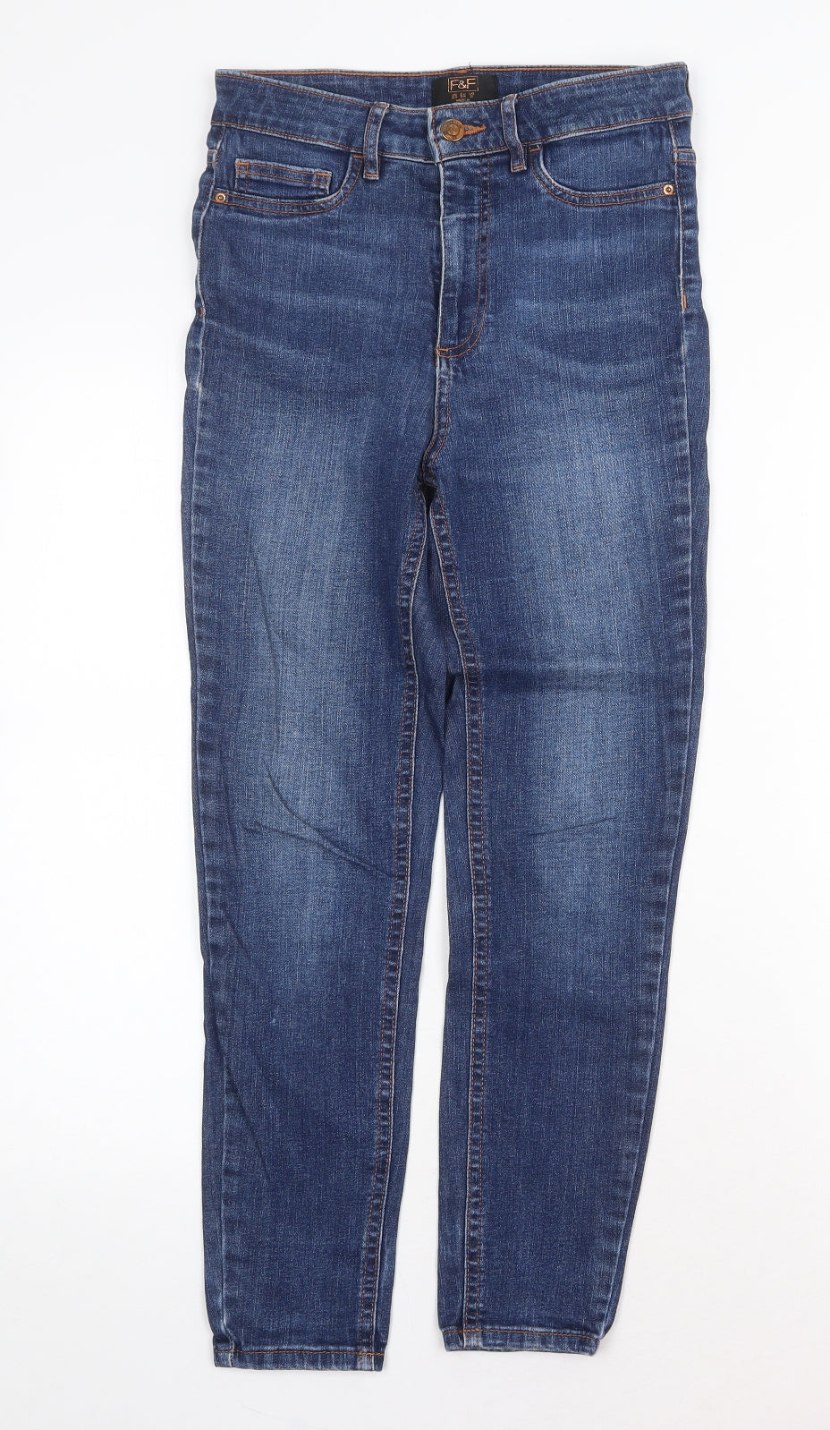F&F Womens Blue Cotton Skinny Jeans Size 6 Regular Zip