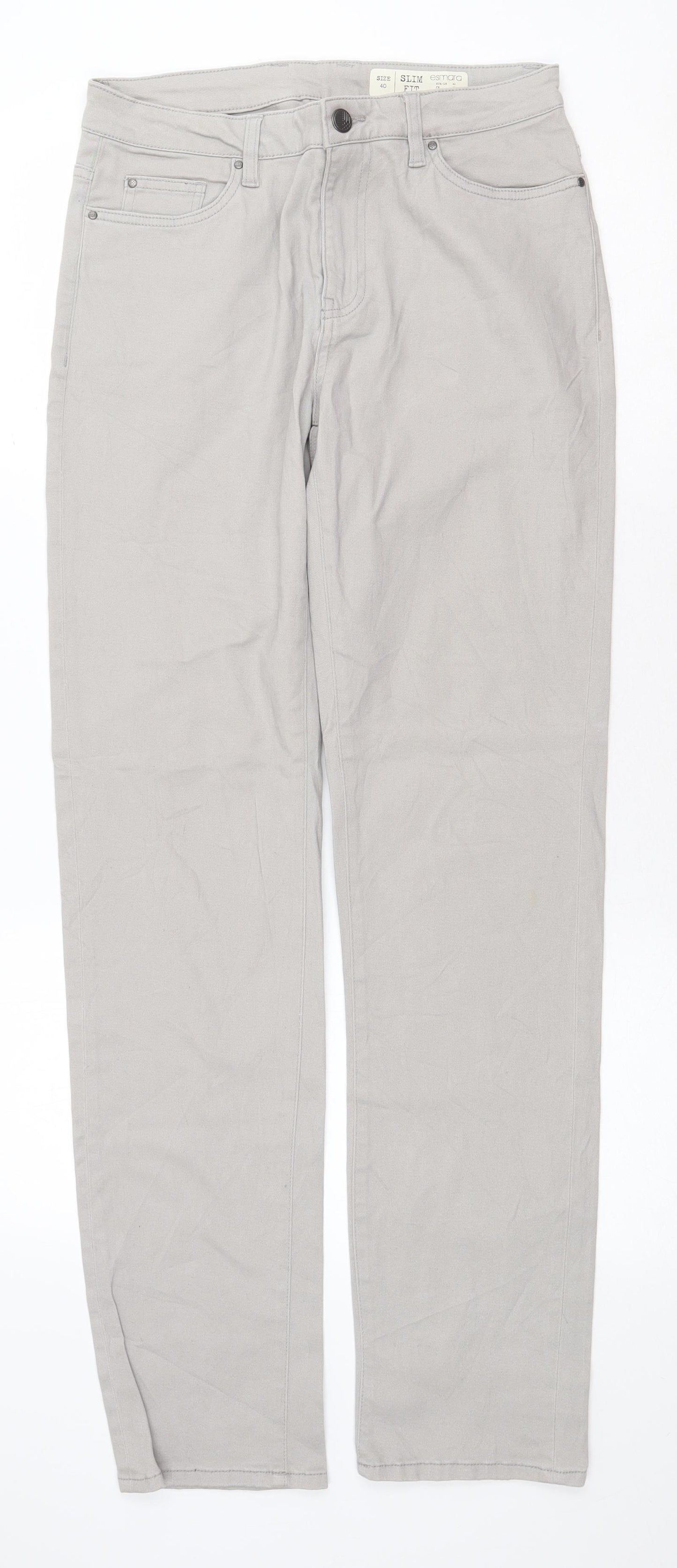 ESMARA Womens Grey Cotton Straight Jeans Size 14 Slim Zip