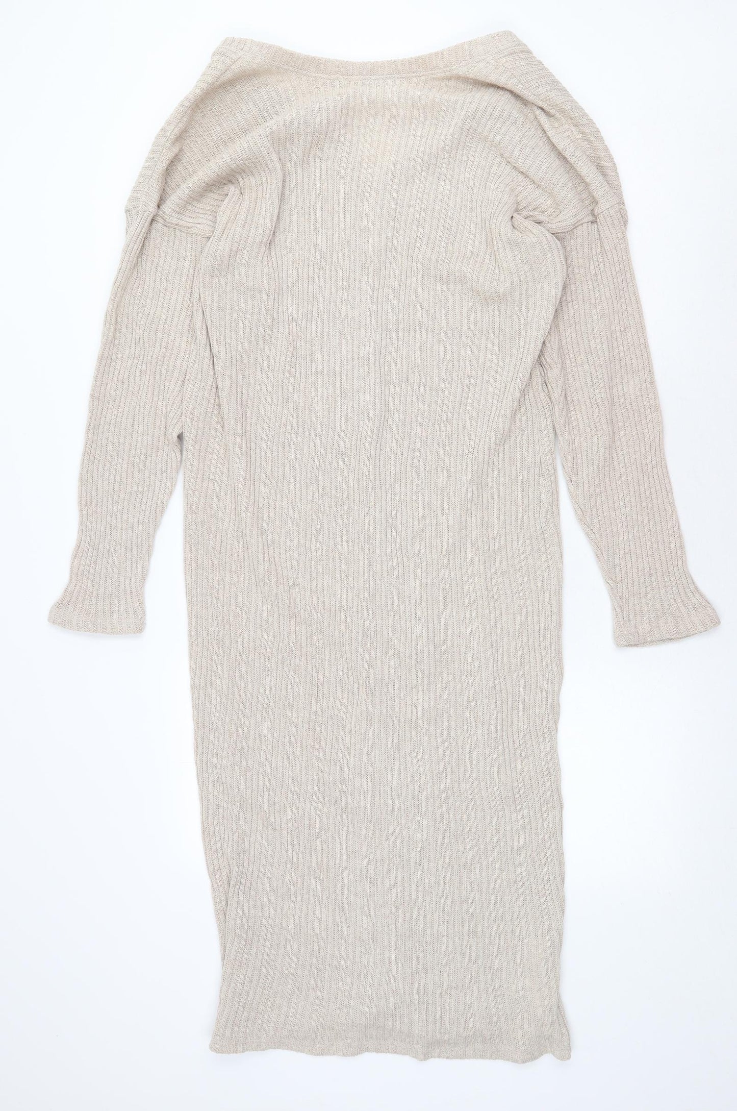 Zara Womens Beige Cotton Jumper Dress Size L Boat Neck Pullover