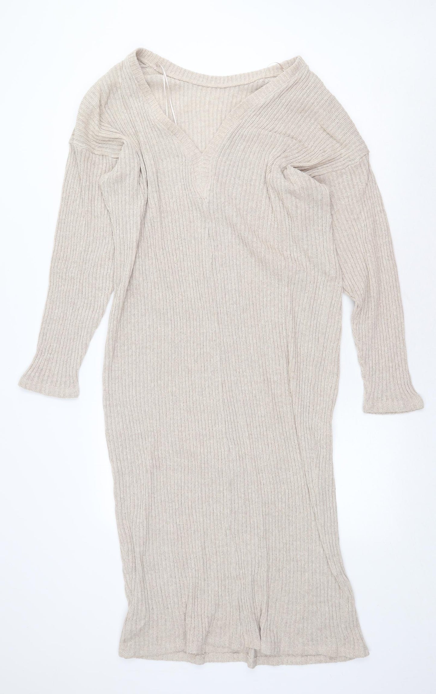 Zara Womens Beige Cotton Jumper Dress Size L Boat Neck Pullover