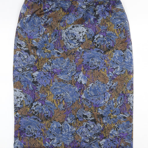 Preworn Womens Blue Geometric Polyester Straight & Pencil Skirt Size 34 in Zip