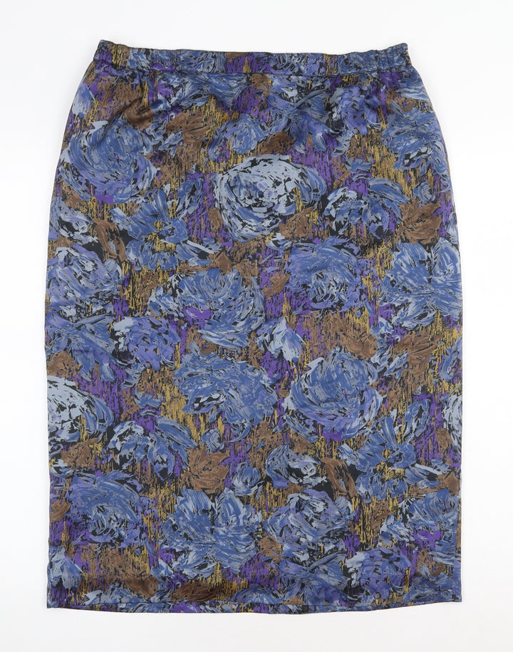 Preworn Womens Blue Geometric Polyester Straight & Pencil Skirt Size 34 in Zip