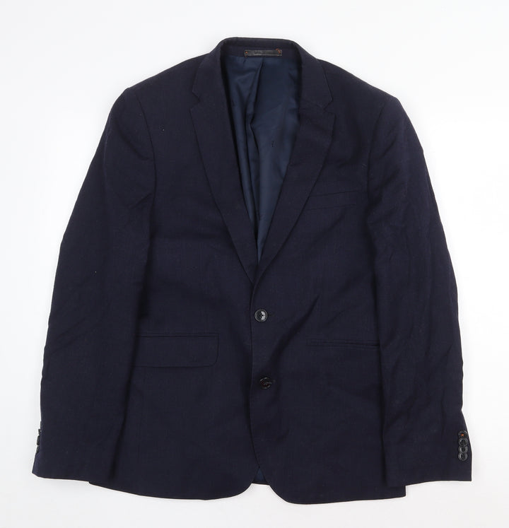 Burton Mens Blue Wool Jacket Suit Jacket Size 38 Regular