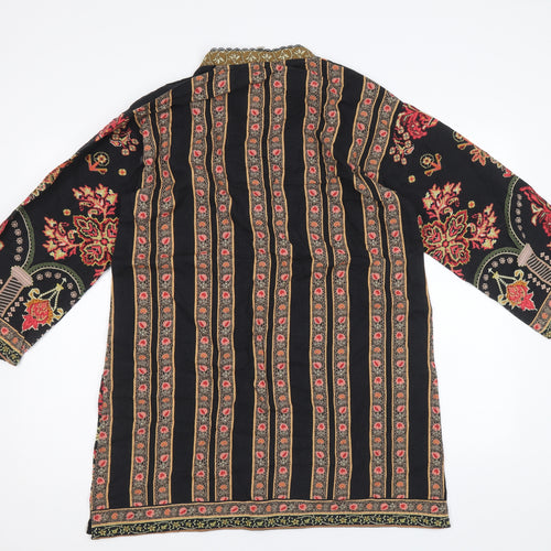Ethnic Womens Black Geometric Cotton Shift Size M V-Neck Pullover