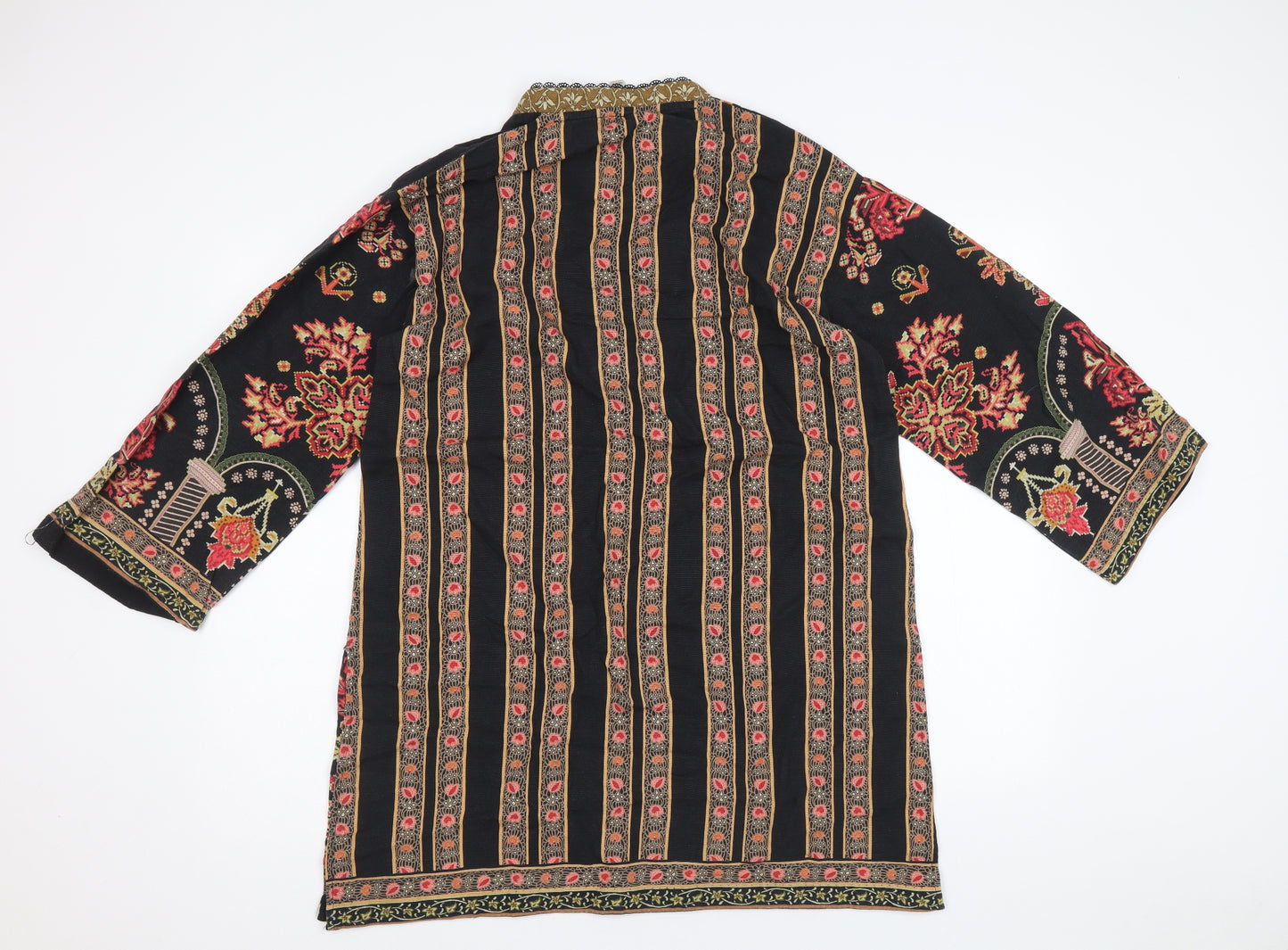 Ethnic Womens Black Geometric Cotton Shift Size M V-Neck Pullover