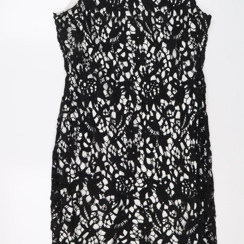 Episode Womens Black Geometric Polyester Sheath Size 10 Scoop Neck Zip
