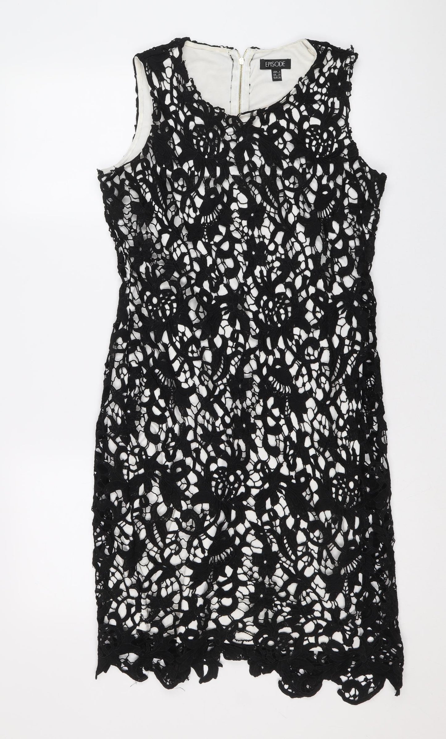 Episode Womens Black Geometric Polyester Sheath Size 10 Scoop Neck Zip