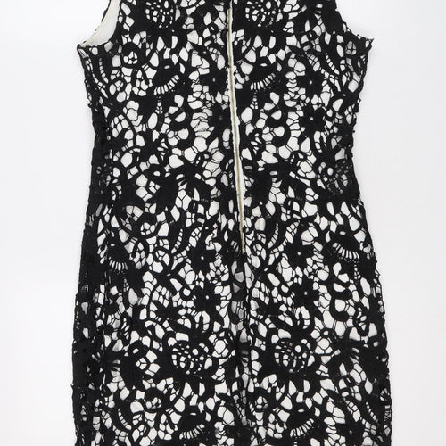 Episode Womens Black Geometric Polyester Sheath Size 10 Scoop Neck Zip