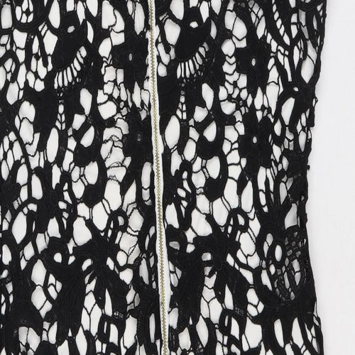 Episode Womens Black Geometric Polyester Sheath Size 10 Scoop Neck Zip