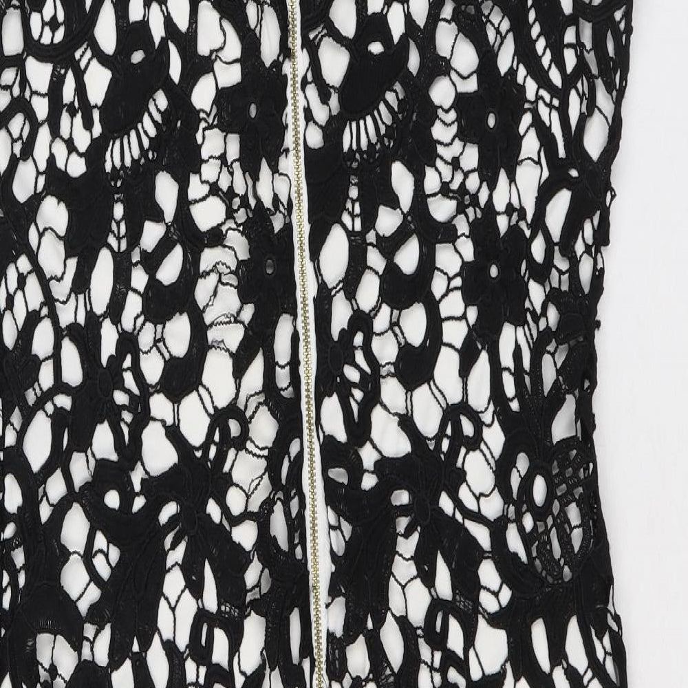 Episode Womens Black Geometric Polyester Sheath Size 10 Scoop Neck Zip