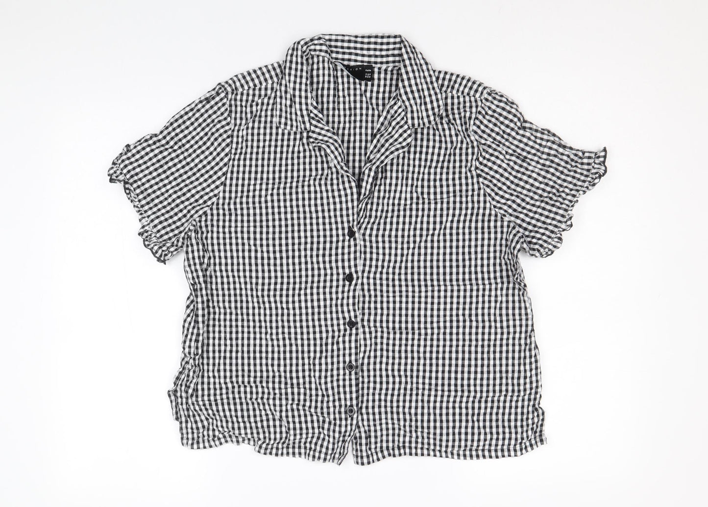 ASOS Womens Black Check Cotton Basic Button-Up Size 14 Collared