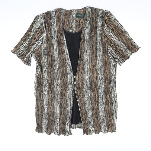 CANDA Womens Brown Striped Polyester Basic Blouse Size 14 Round Neck