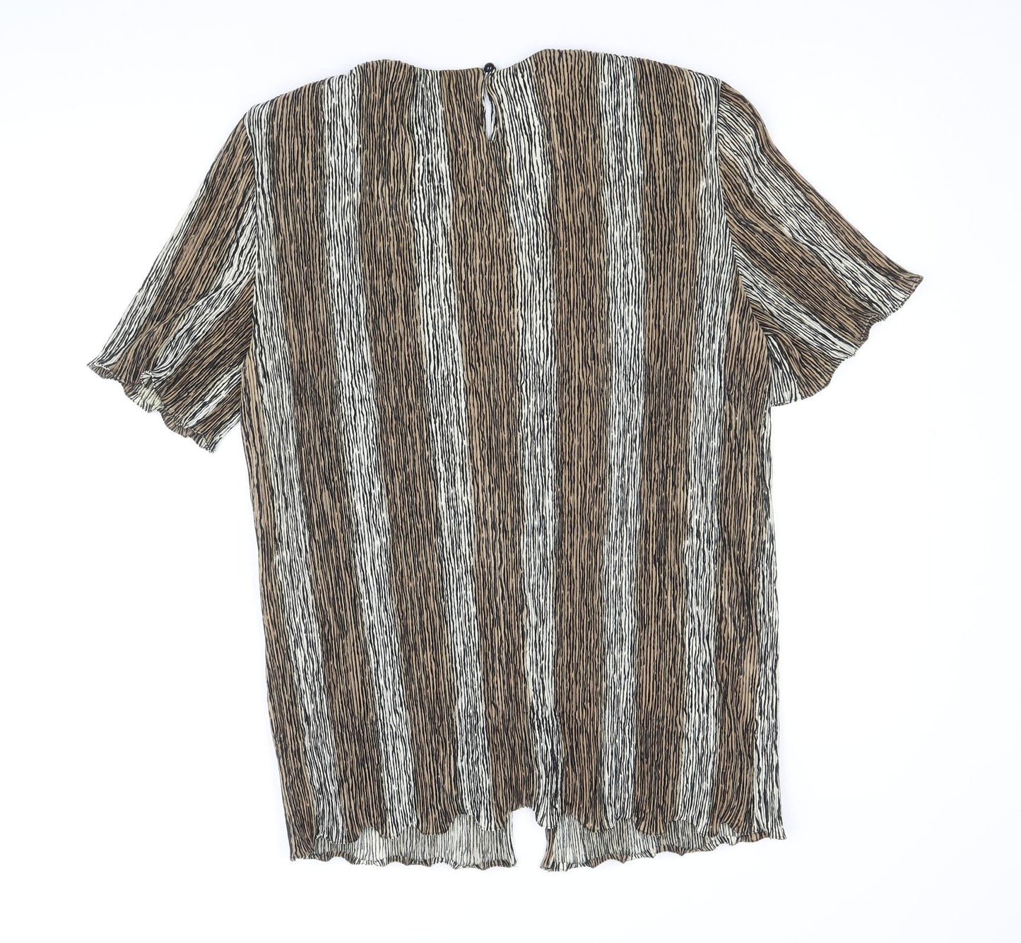 CANDA Womens Brown Striped Polyester Basic Blouse Size 14 Round Neck