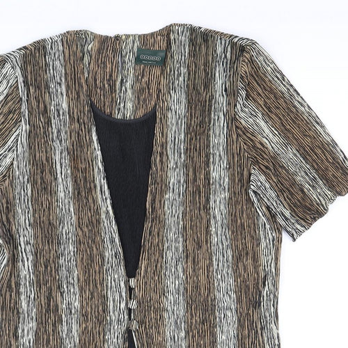 CANDA Womens Brown Striped Polyester Basic Blouse Size 14 Round Neck