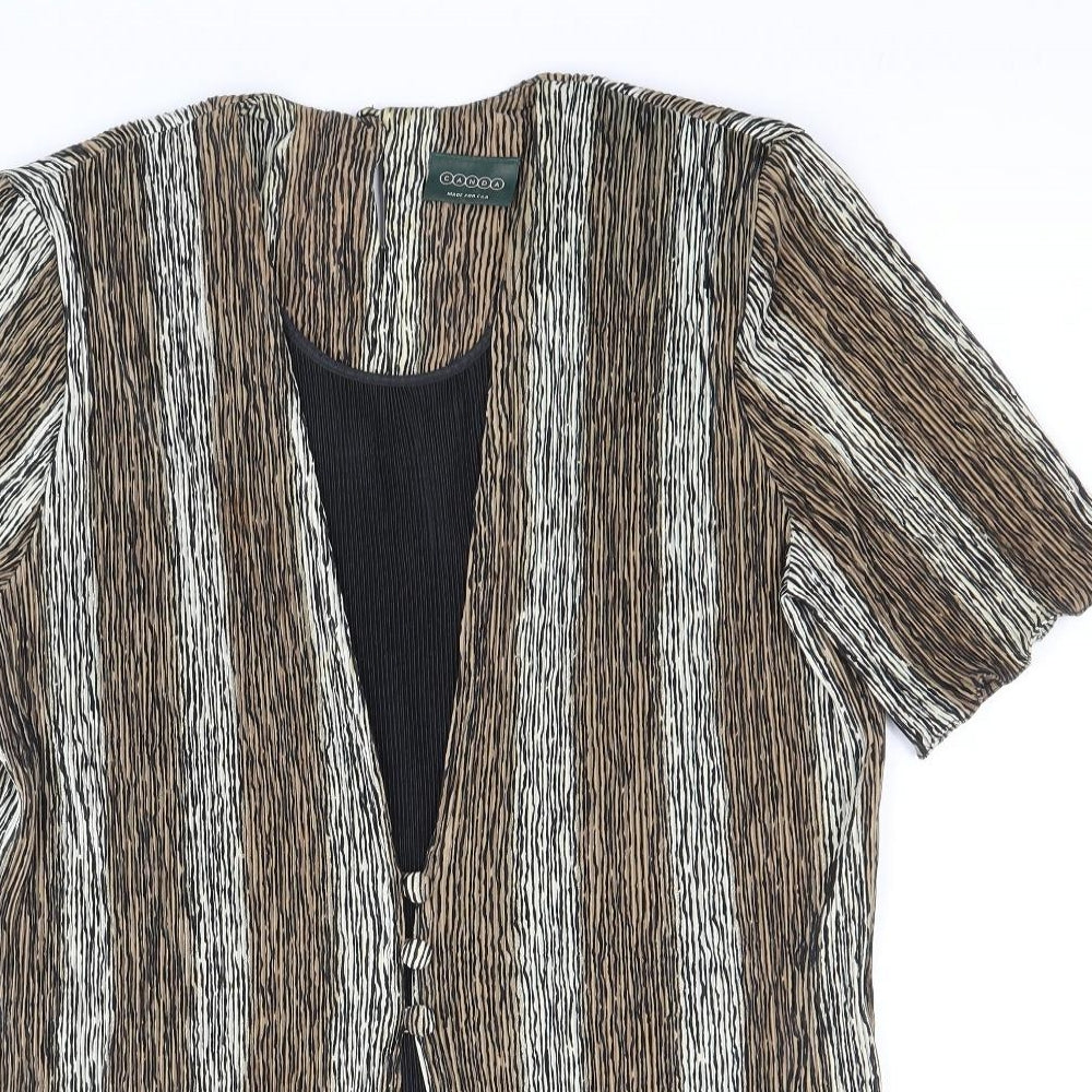 CANDA Womens Brown Striped Polyester Basic Blouse Size 14 Round Neck