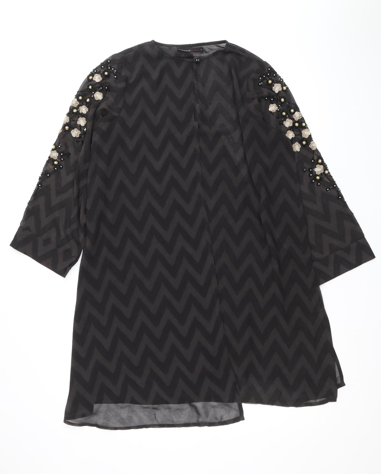 Khaadi West Womens Brown Geometric Polyester Shift Size 16 Round Neck Button