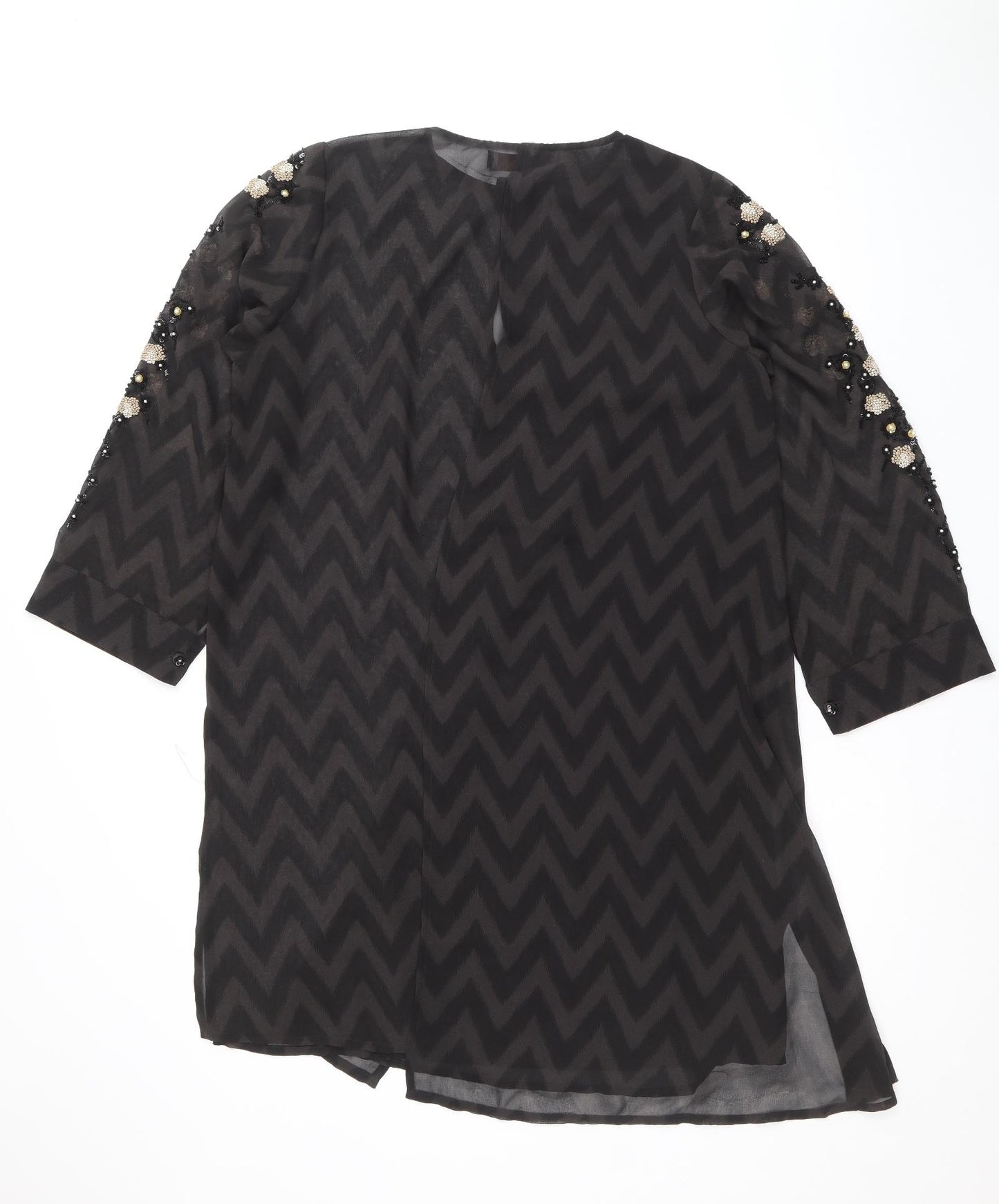 Khaadi West Womens Brown Geometric Polyester Shift Size 16 Round Neck Button