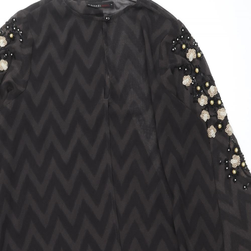 Khaadi West Womens Brown Geometric Polyester Shift Size 16 Round Neck Button