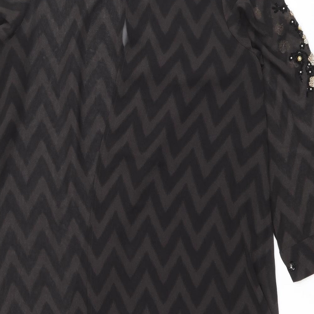 Khaadi West Womens Brown Geometric Polyester Shift Size 16 Round Neck Button