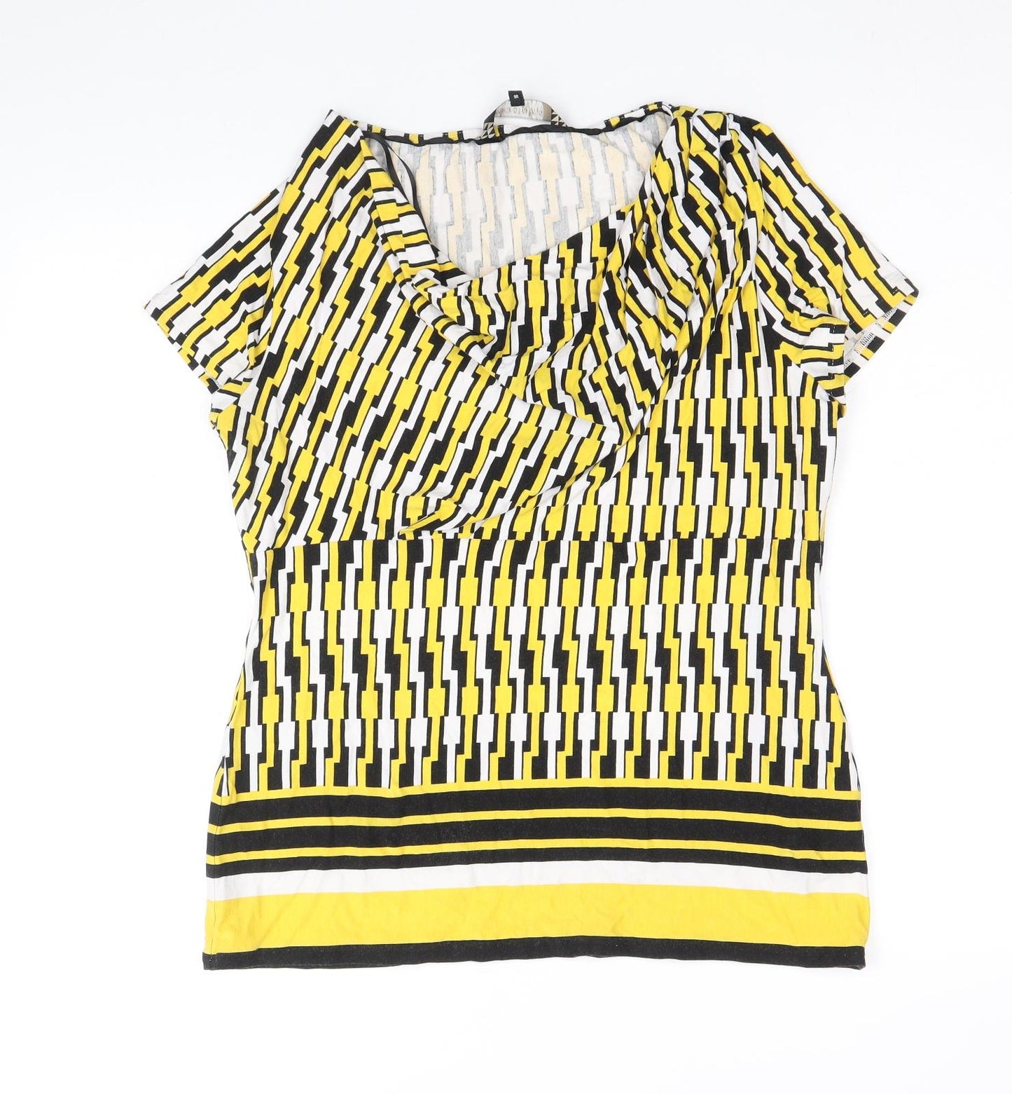 Principles Womens Yellow Geometric Polyester Basic Blouse Size 16 Cowl Neck