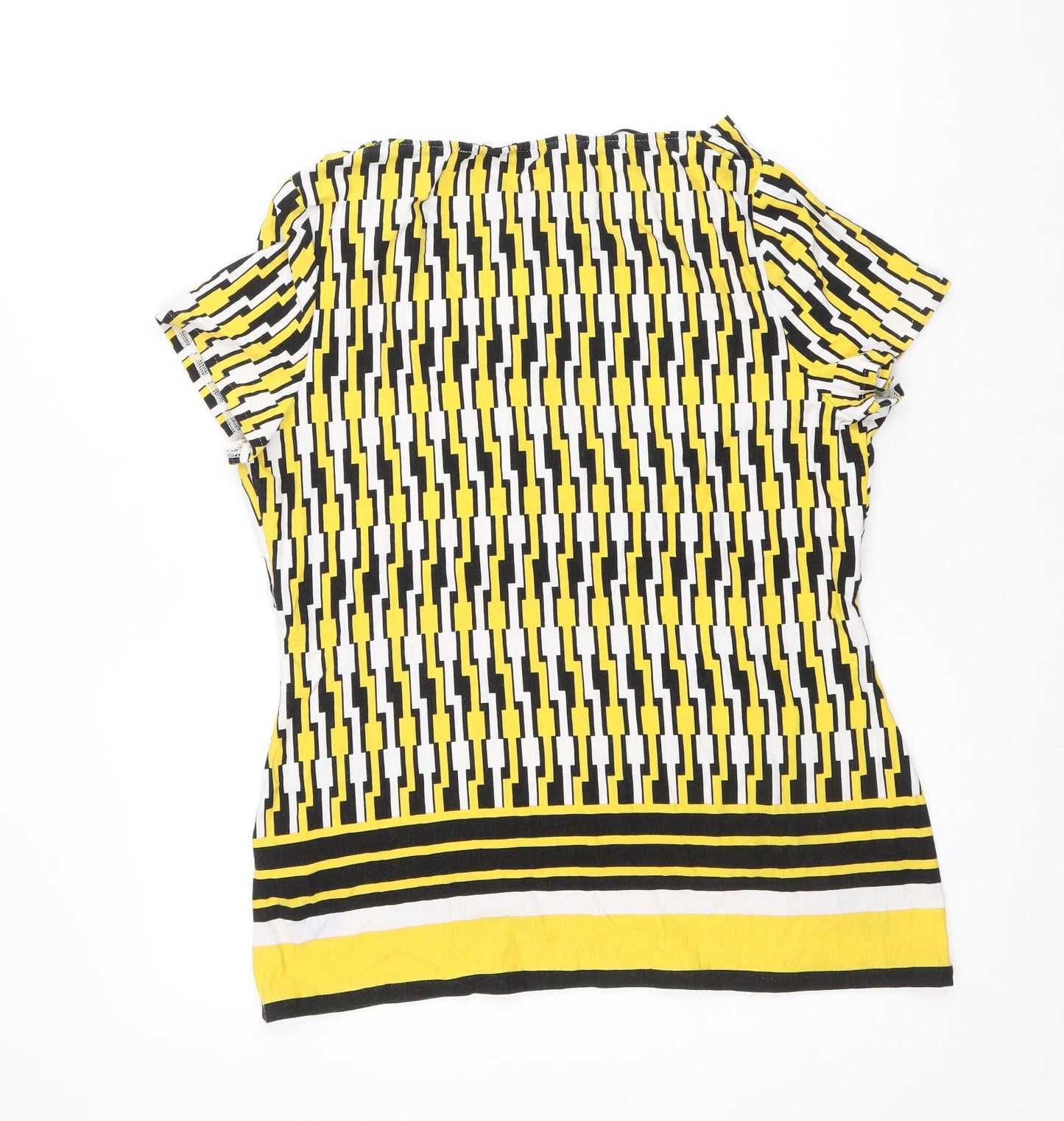 Principles Womens Yellow Geometric Polyester Basic Blouse Size 16 Cowl Neck