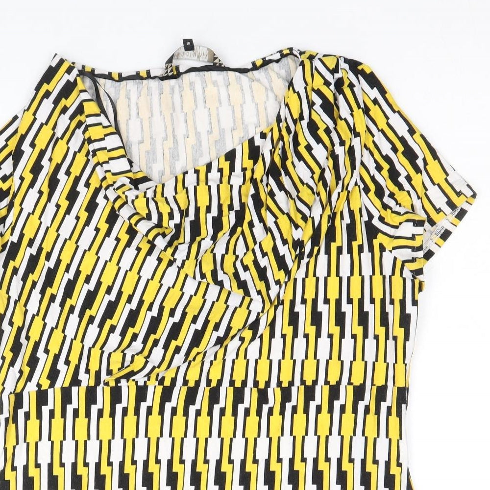Principles Womens Yellow Geometric Polyester Basic Blouse Size 16 Cowl Neck