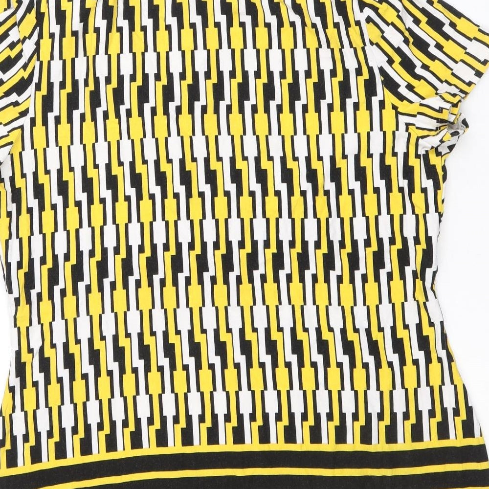 Principles Womens Yellow Geometric Polyester Basic Blouse Size 16 Cowl Neck