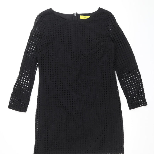 NEXT Womens Black Geometric 100% Cotton A-Line Size 12 Boat Neck Zip