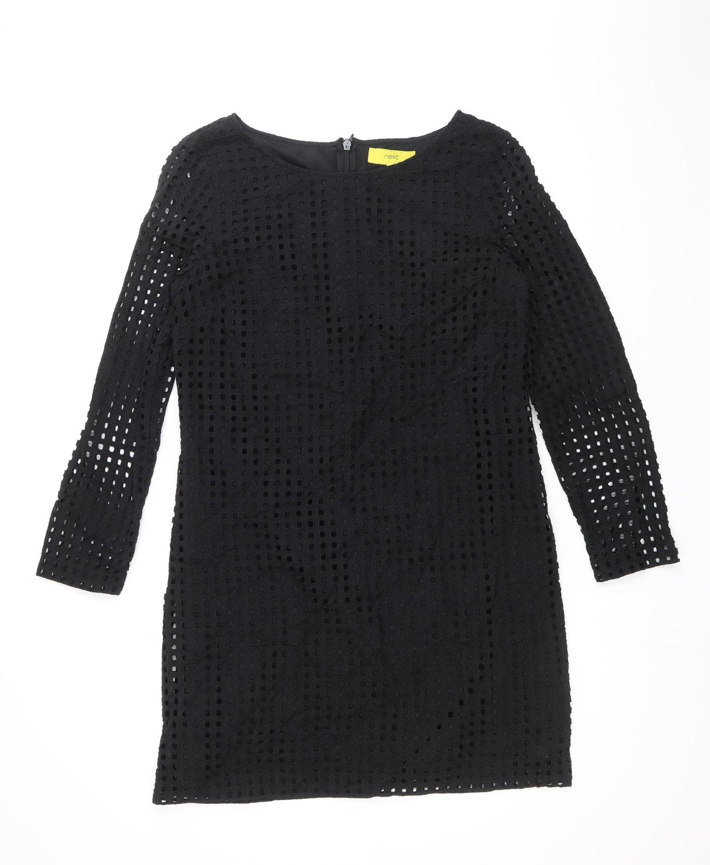 NEXT Womens Black Geometric 100% Cotton A-Line Size 12 Boat Neck Zip
