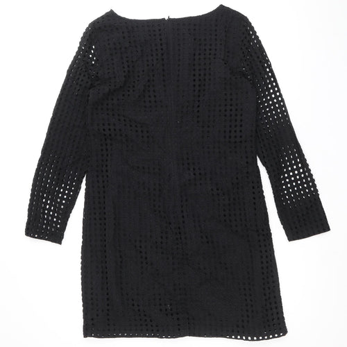 NEXT Womens Black Geometric 100% Cotton A-Line Size 12 Boat Neck Zip
