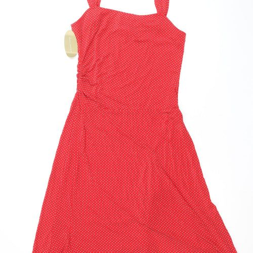 Joseph Ribkoff Womens Red Polka Dot Nylon A-Line Size 12 Square Neck Pullover