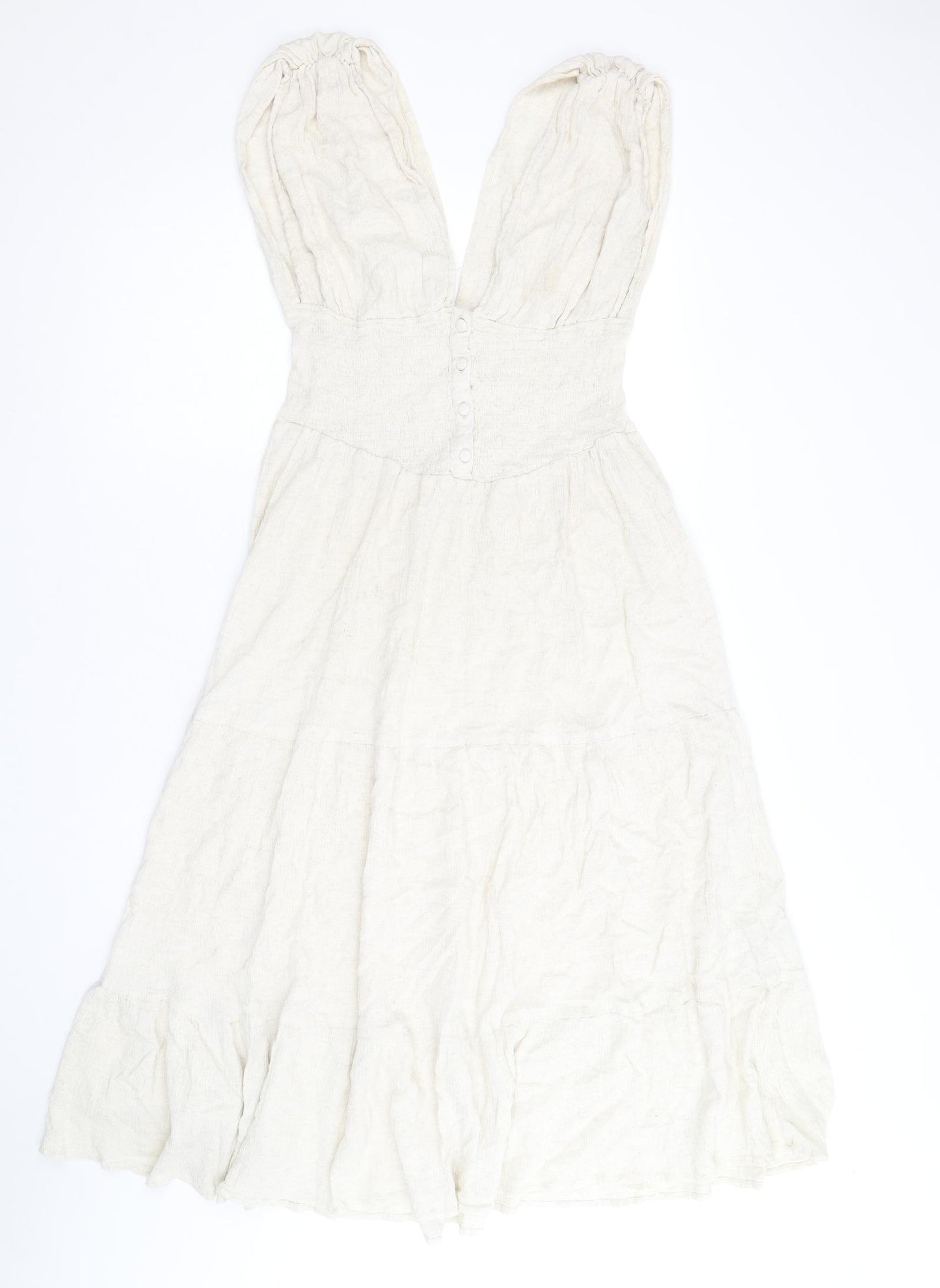 ASOS Womens Beige Cotton Fit & Flare Size 12 V-Neck Button